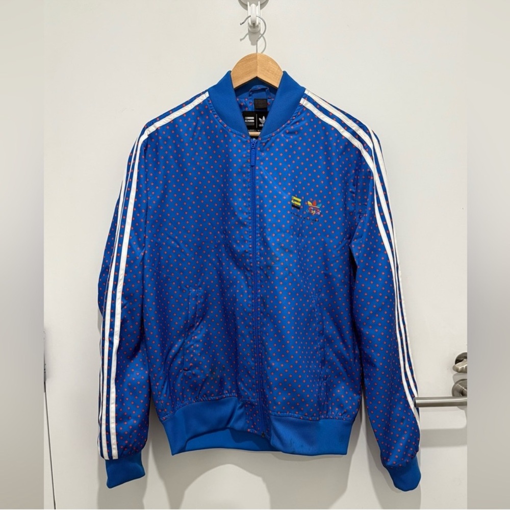 adidas x Pharrell Williams Blue Bomber Jacket with White Stripes - Never Worn